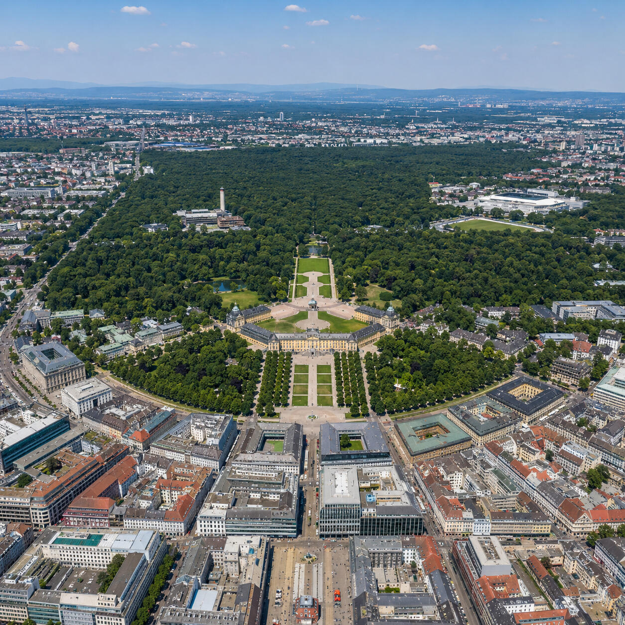 Historische Stadtansicht mit Palast und Park Historische Stadtansicht mit Palast und Park