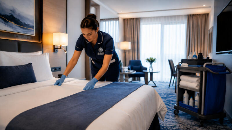 Hotelreinigung Sauberkeit und Eleganz im Hotelzimmer